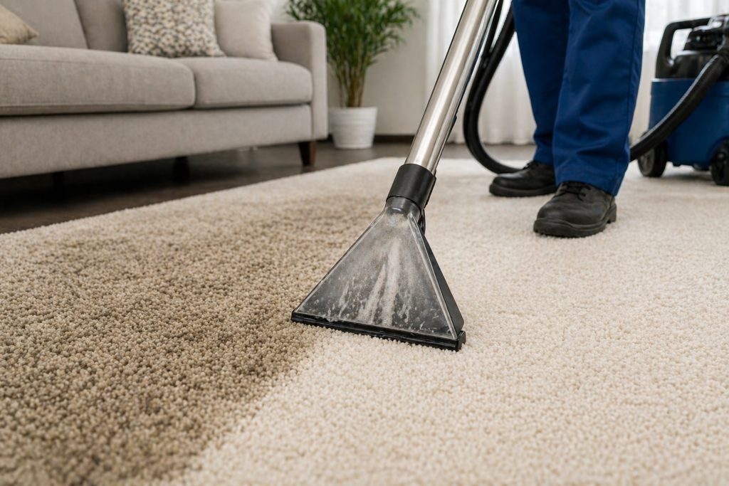 Deep carpet cleaning process removing dirt and stains